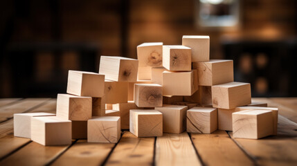 Small Wooden cubes on floor.