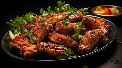 Tasty grilled chicken wings arranged
