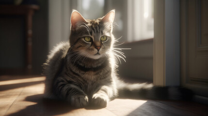 Portrait of a cute cat sitting by the window