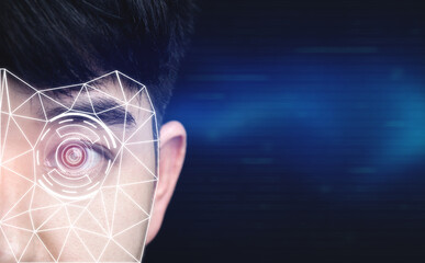 Facial recognition security system with iris scanning technology Outline human face. Concepts of...
