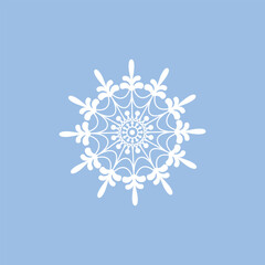 Snowflake. Beautiful snowflake in cartoon style. A white snowflake on a blue background. Winter Christmas illustration. Vector