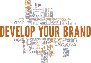Develop Your Brand word cloud conceptual design isolated on white background.
