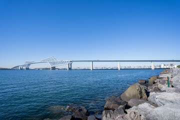 Obraz premium 若洲海浜公園から見る東京ゲートブリッジ 東京都 江東区