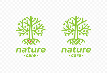 Tree with heart shaped roots logo design. Concept of love for nature and caring for the environment vector design