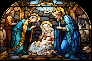 Christmas Christian religious Nativity Scene of baby Jesus with Mary, Joseph and star