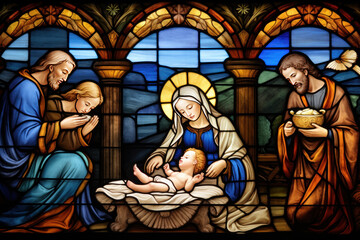 Christmas Christian religious Nativity Scene of baby Jesus with Mary, Joseph and star