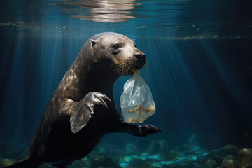 Fototapeta premium Oceans full of marine debris, dying marine life