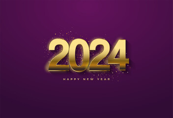2024 new year celebration with glowing golden numbers. vector premium design.