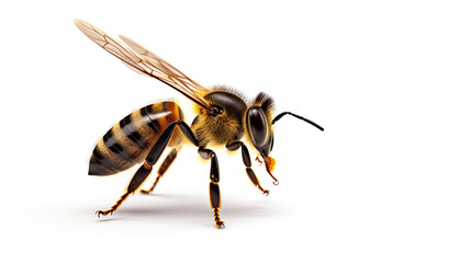 close up flying bee isolated on a white background