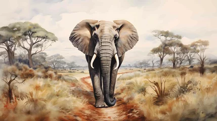Foto op Aluminium a watercolor majestic savannah elephant © DigitalNestEgg