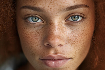 portrait, sharp focus on eyes, gentle smile, subtle freckles, soft studio lighting