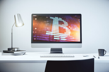 Creative Bitcoin concept on modern laptop screen. 3D Rendering