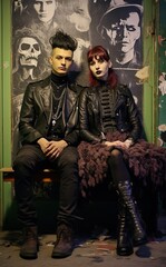 A couple in punk outfits. Great for stories on the punk scene, rock, goth, fashion, subcultures and more. 