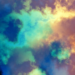 Fractal render, abstract fantasy background of colorful sky with colorful clouds