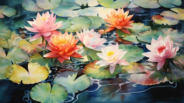 watercolor of a serene koi pond