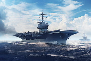 the ship navy aircraft carrier, calm sea, planes on the flight deck