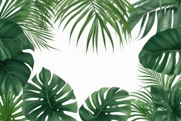 Fototapeta na wymiar palm leaves frame on white background