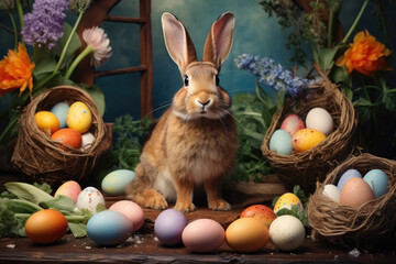 Fototapeta na wymiar easter bunny with eggs
