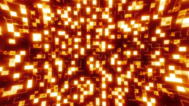 Orangey ellow energy looped glowing blocks digital futuristic squares computer bright background