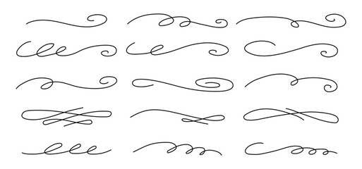 Hand drawn curly thin swishes set. Vector highlight text elements. - obrazy, fototapety, plakaty