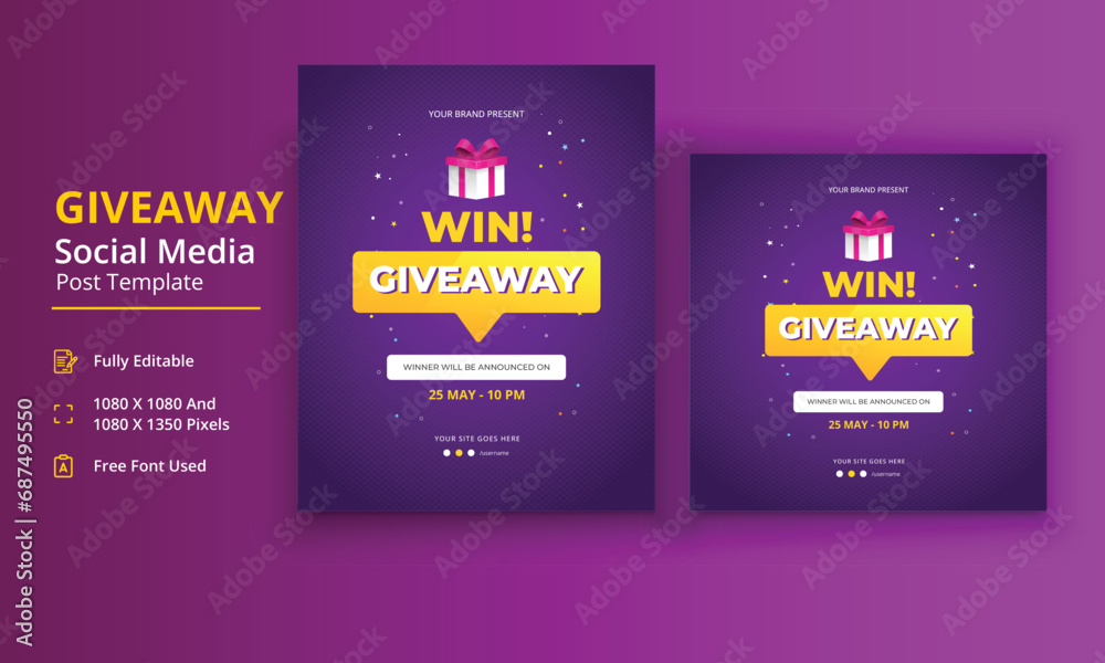 Wall mural giveaway social media template, giveaway poster, raffle social media design, giveaway template desig