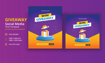 Giveaway Social Media Template, Giveaway Poster, Raffle social media Design, Giveaway Template Design, Giveaway Invitation, Banner