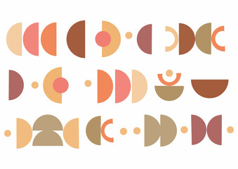 Abstract minimal op art, boho elements. Mid century vector set for your. Aesthetic contemporary geometric shapes in earth ceramic tone. Design for your wall art, design, decoration, wallpaper.