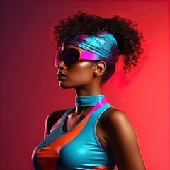 Woman dressed in eighties neon style. Great for stories on fashion, retro, eighties, disco, nightclub and more. 