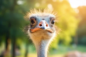 Zelfklevend Fotobehang Ostrich bird head and neck front portrait in the park, animal wildlife © Boraryn
