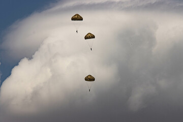 German Bundeswehr paratroopers in camouflage during a parachute jump