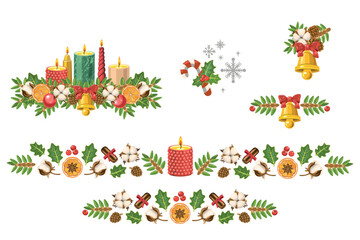 Christmas and New Year banners. Set of banners and icons on the Christmas and New Year theme. Vector illustration