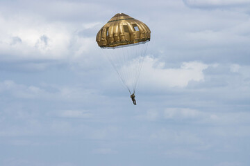 German Bundeswehr paratroopers in camouflage during a parachute jump