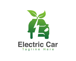 Eco Friendly Car With Plug Charging Green Energy Logo Design Template. Hybrid And Electric Vehicles Charging Point Logo. EV Charging Industry. Electric Car With Plug Icon.