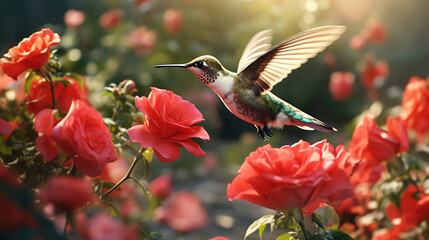Fototapeta premium Flight of Grace: Hummingbird Soaring Through Generative AI Wonders