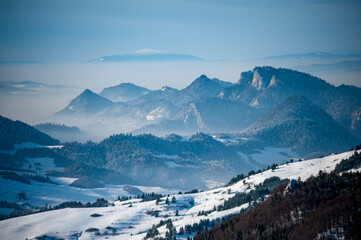 Pieniny Polish mountains in winter time - obrazy, fototapety, plakaty