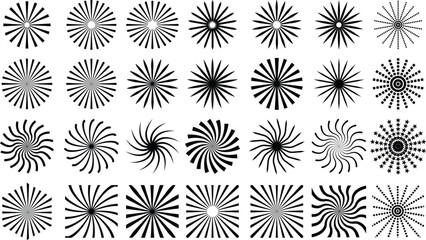 Black circles with rays. Sunburst element radial stripes or sunburst  vector illustration and backgrounds