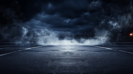 Abstract Urban Noir: Dark Blue Asphalt Street Background with Moody Atmosphere - Modern Cityscape Texture for Artistic Wallpaper and Urban Design.