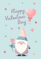 Valentine's day concept poster. Vector love frame pastel colored. Hearts and gnome. Cute love sale banner or greeting card