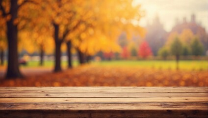 Autumn Background, Empty Wooden Table for Product Presentation