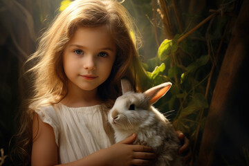 little girl and rabbit
