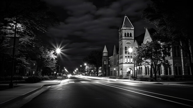 greyscale huff st winona minnesota town with winona state university crystal commons building to the left