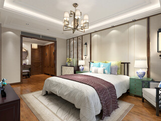 3d render. Modern hotel room interior scene.