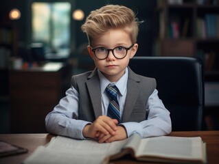 6 year old white cute girl dressed as a Teacher working at his place of work