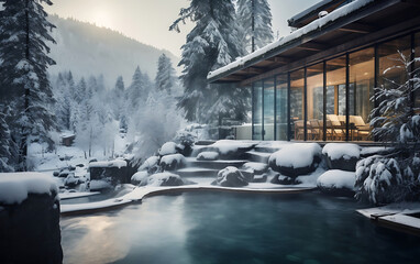 Cozy country house by the lake, winter holidays and privacy in nature concept