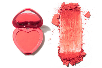 comapct of powder blusher matte for makeup cosmetic product mockup with candy heart shape design