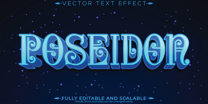 Poseidon text effect, editable god and water customizable font style.