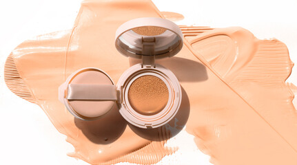 primer cc cream cushion foundation cosmetic makeup product mockup with smudge