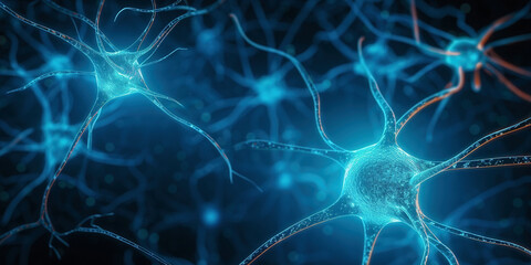 Obraz premium Blue shaded network of neurons in dark shaded background