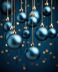 Happy New Year and Christmas holiday concept. beautiful blue New Year decorations on blurred...