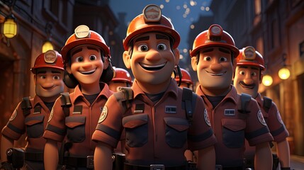 the characters of the animated animated movie firemen - obrazy, fototapety, plakaty
